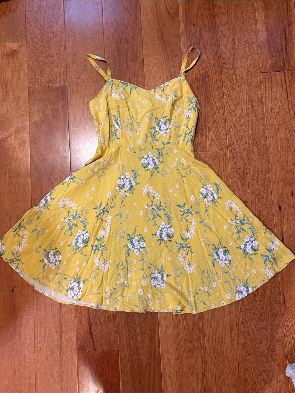 Women's Yellow Floral Sundress - Spaghetti Strap